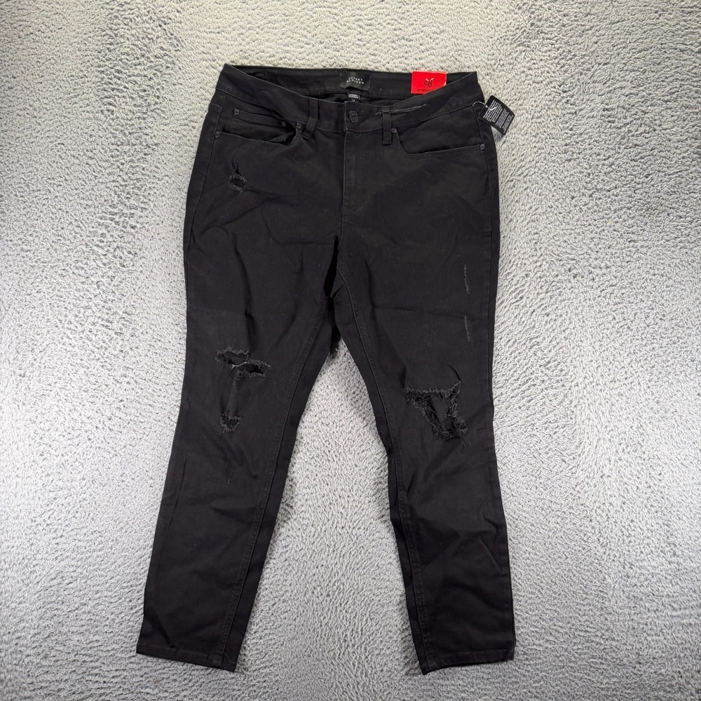 Cherry Blossom Jeans Women 14 Black Cotton Denim Skinny Curvy Stretch Distressed